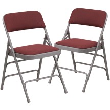 Flash Furniture 2-AW-MC309AF-BG-GG Hercules Curved Triple Braced & Double Hinged Burgundy Patterned Fabric Metal Folding Chair, 2/Pack