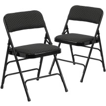 Flash Furniture 2-AW-MC309AF-BLK-GG Hercules Curved Triple Braced & Double Hinged Black Patterned Fabric Metal Folding Chair, 2 Pack 