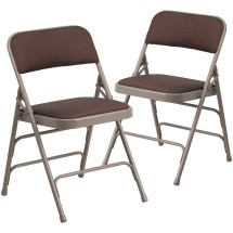 Flash Furniture 2-AW-MC309AF-BRN-GG Hercules Curved Triple Braced & Double Hinged Brown Patterned Fabric Metal Folding Chair, 2 Pack