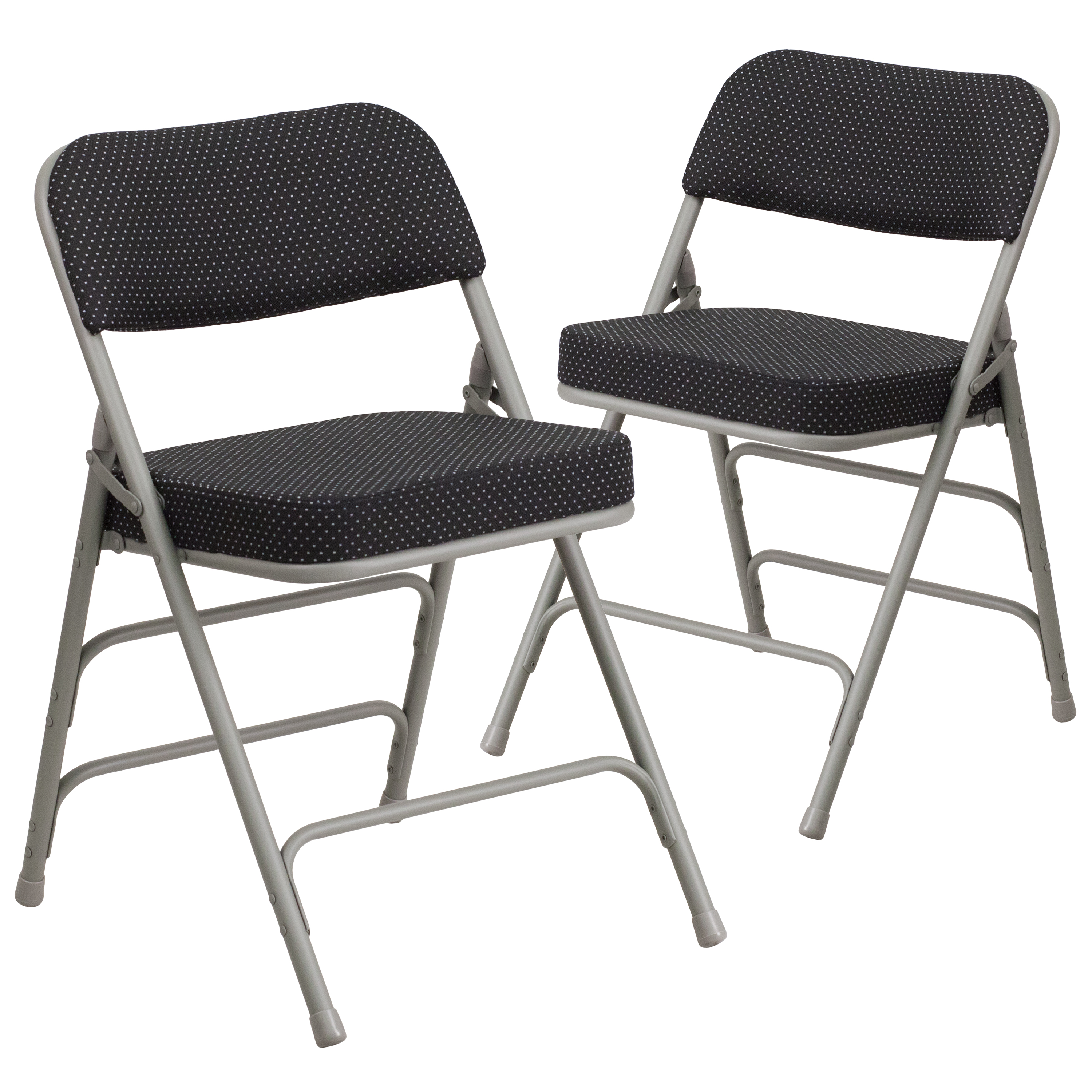 Flash Furniture 2-AW-MC320AF-BK-GG Hercules Premium Curved Triple Braced & Double Hinged Black Pin-Dot Fabric Metal Folding Chair, 2 Pack