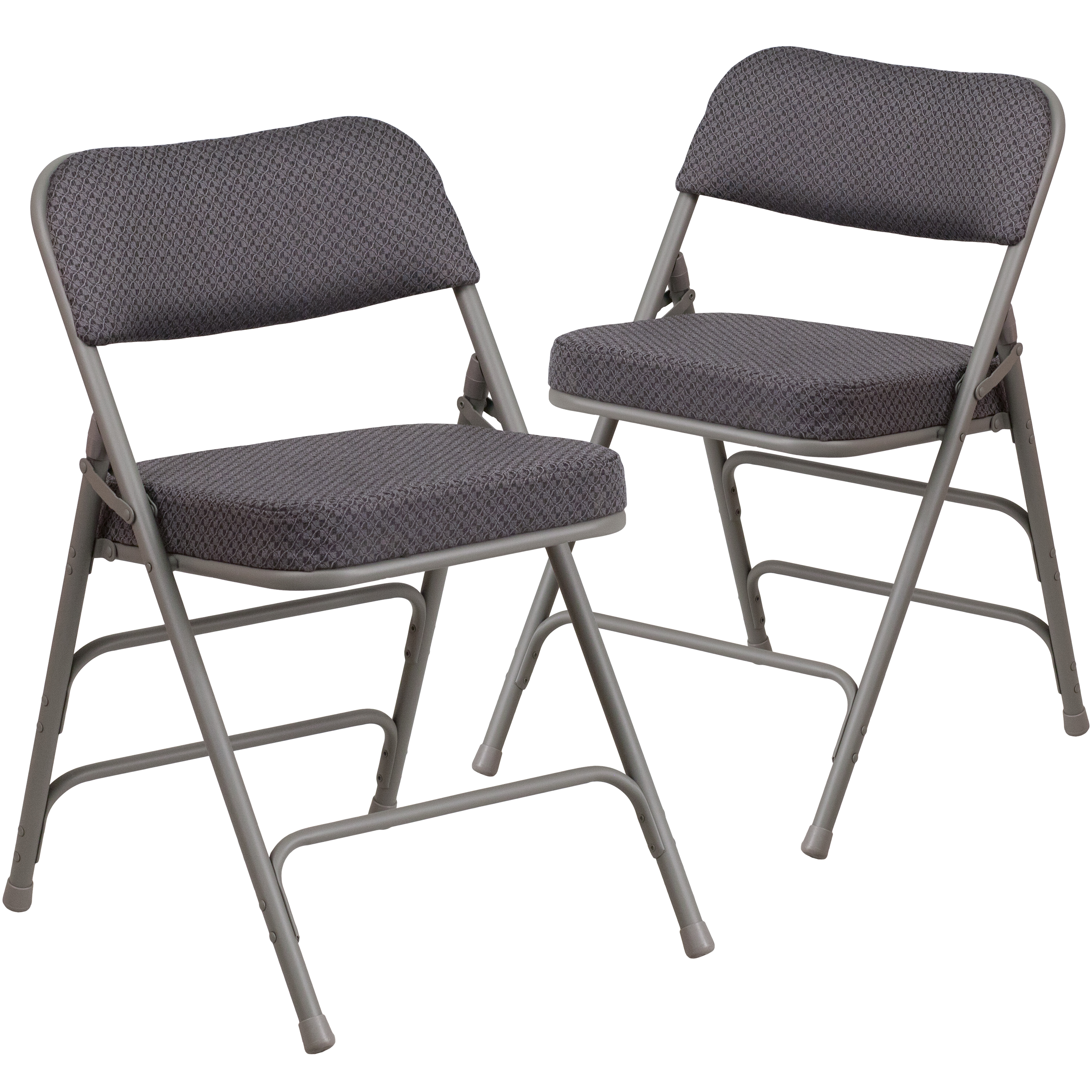 Flash Furniture 2-AW-MC320AF-GRY-GG Hercules Premium Curved Triple Braced & Double Hinged Gray Fabric Metal Folding Chair, 2 Pack 
