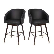 Flash Furniture 2-AY-1928-26-BK-GG Margo 26&quot; Commercial Grade Mid-Back Black LeatherSoft Modern Barstool with Beechwood Legs and Curved Back, Bronze Accents, Set of 2