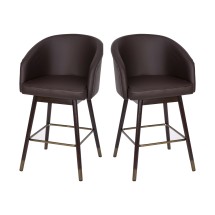 Flash Furniture 2-AY-1928-26-BR-GG Margo 26&quot; Commercial Grade Mid-Back Brown LeatherSoft Modern Barstool with Beechwood Legs and Curved Back, Bronze Accents, Set of 2