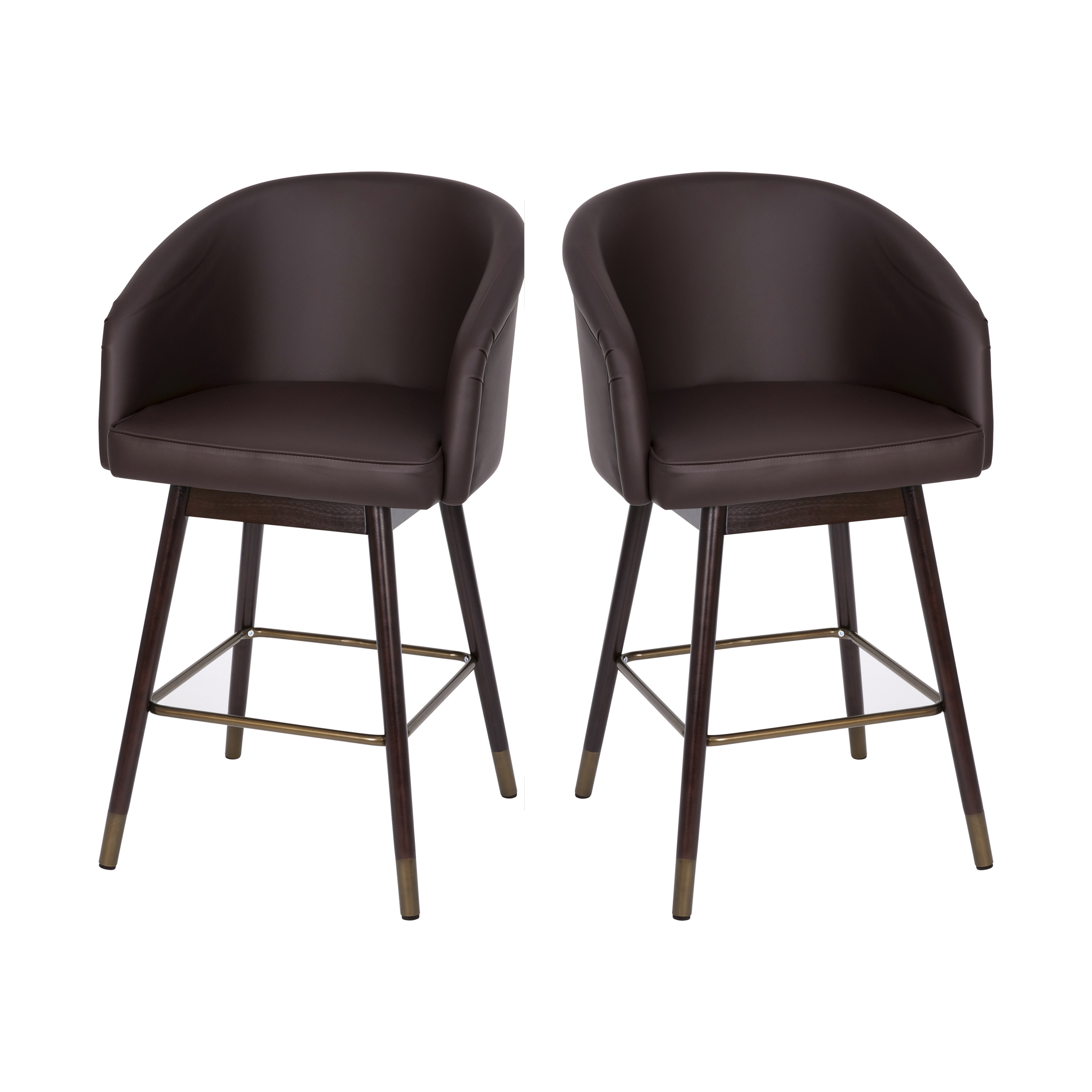 Flash Furniture 2-AY-1928-26-BR-GG Margo 26" Commercial Grade Mid-Back Brown LeatherSoft Modern Barstool with Beechwood Legs and Curved Back, Bronze Accents, Set of 2