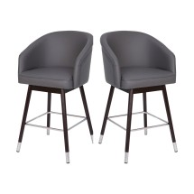 Flash Furniture 2-AY-1928-26-GY-GG Margo 26" Commercial Grade Mid-Back Gray LeatherSoft Modern Barstool with Beechwood Legs and Curved Back, Bronze Accents, Set of 2