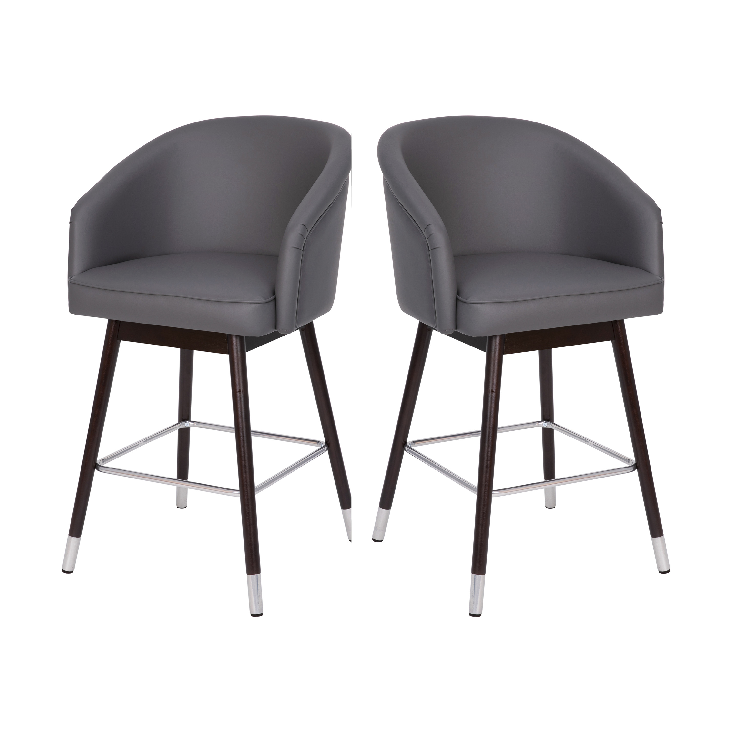 Flash Furniture 2-AY-1928-26-GY-GG Margo 26" Commercial Grade Mid-Back Gray LeatherSoft Modern Barstool with Beechwood Legs and Curved Back, Bronze Accents, Set of 2