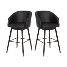 Flash Furniture 2-AY-1928-30-BK-GG Margo 30&quot; Commercial Grade Mid-Back Black LeatherSoft Modern Barstool with Beechwood Legs and Curved Back, Bronze Accents, Set of 2
