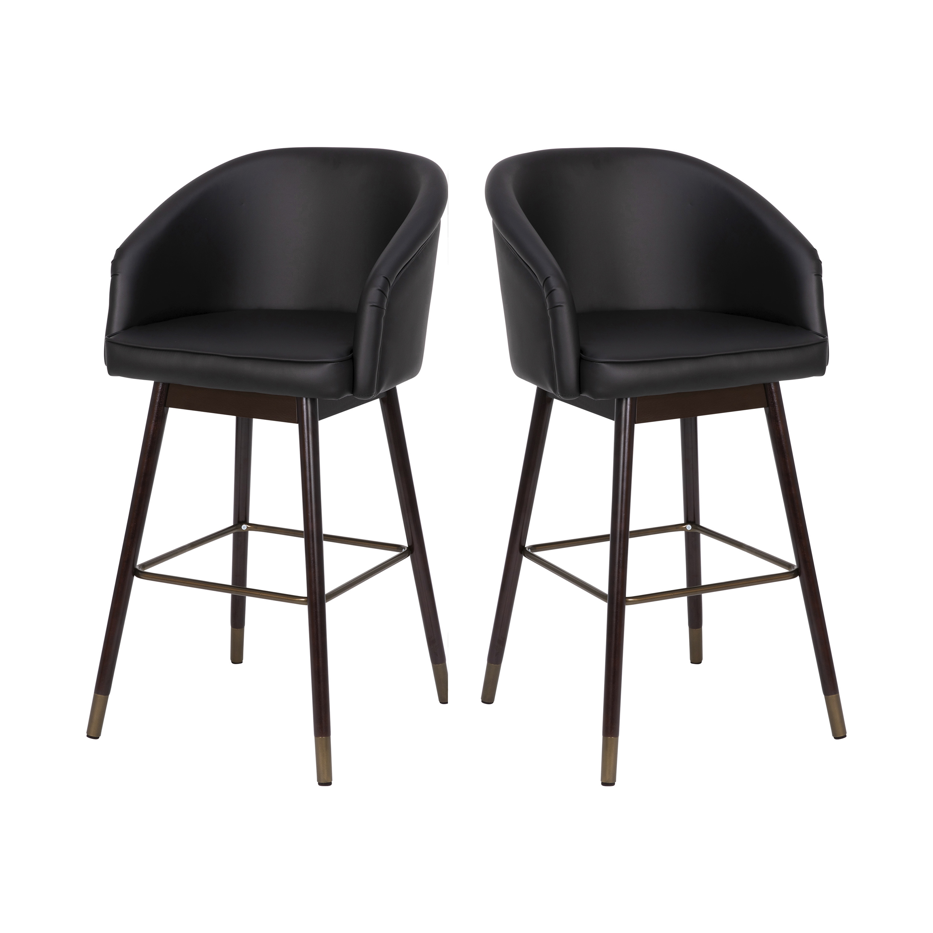 Flash Furniture 2-AY-1928-30-BK-GG Margo 30" Commercial Grade Mid-Back Black LeatherSoft Modern Barstool with Beechwood Legs and Curved Back, Bronze Accents, Set of 2