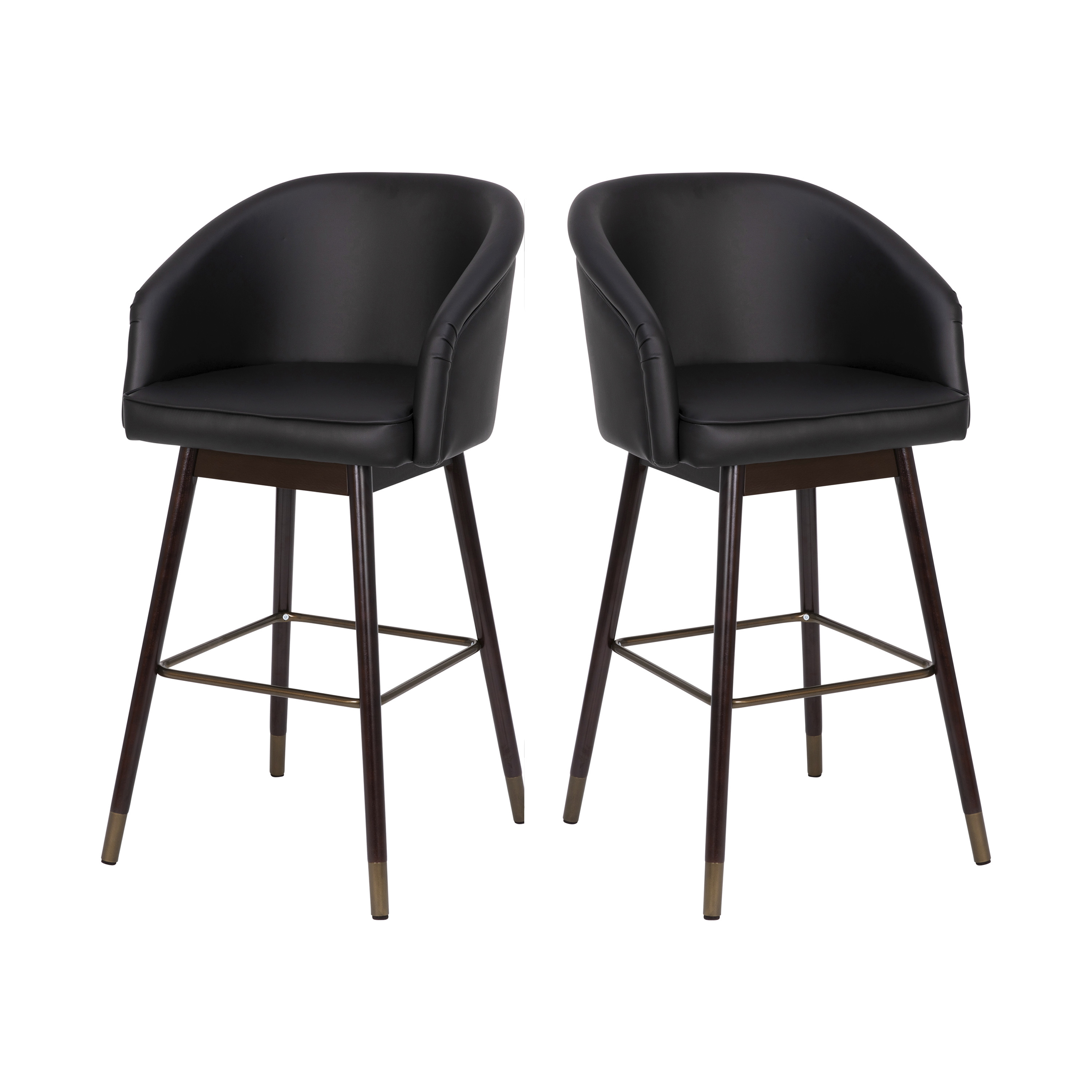 Flash Furniture 2-AY-1928-30-BK-GG 30" Commercial Mid-Back Black LeatherSoft Modern Barstool, Beechwood Legs and Contoured Back, 2/Set