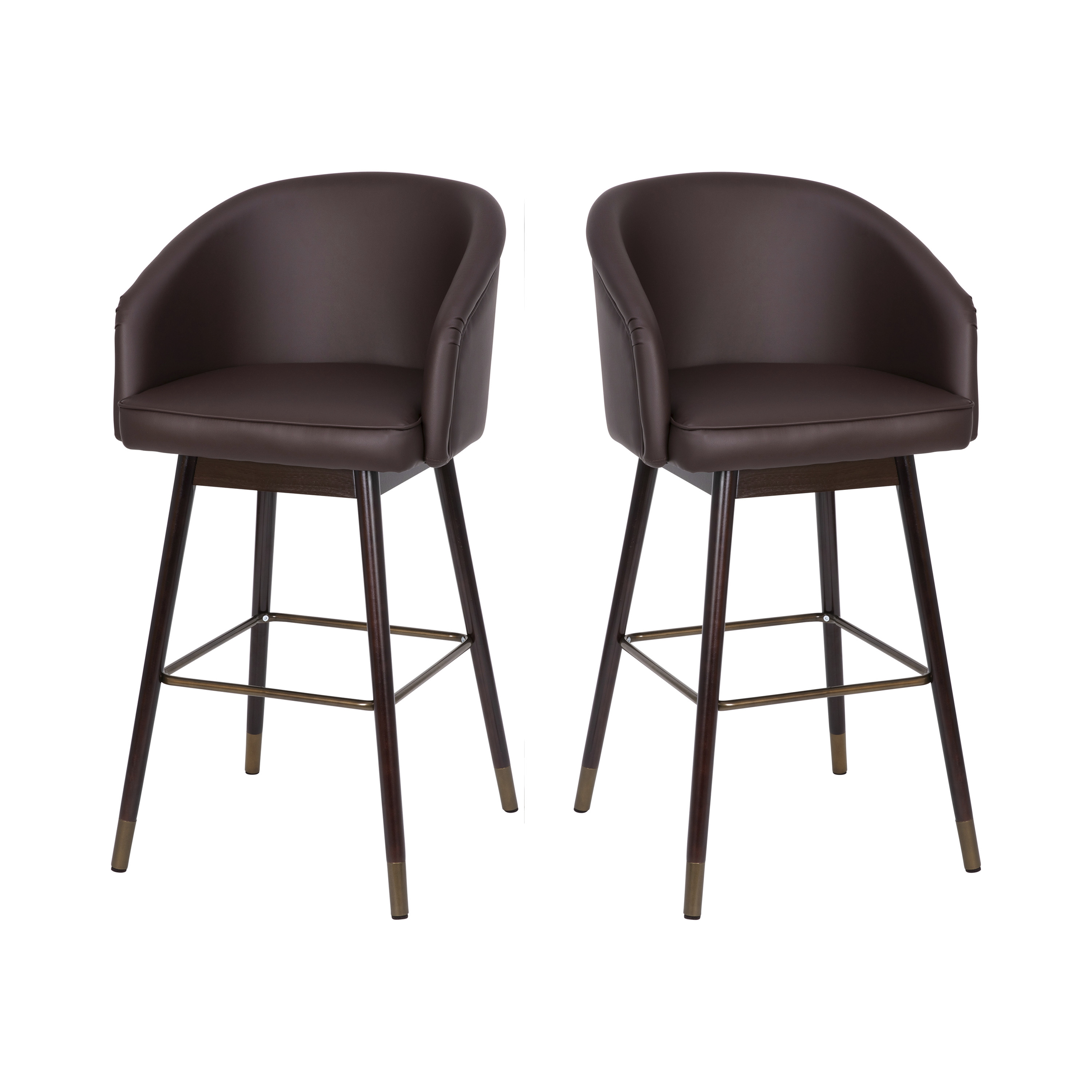 Flash Furniture 2-AY-1928-30-BR-GG Margo 30" Commercial Grade Mid-Back Brown LeatherSoft Modern Barstool with Beechwood Legs and Curved Back, Bronze Accents, Set of 2