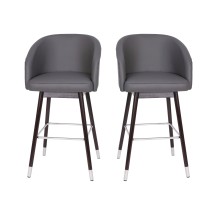 Flash Furniture 2-AY-1928-30-GY-GG Margo 30&quot; Commercial Grade Mid-Back Gray LeatherSoft Modern Barstool with Beechwood Legs and Curved Back, Bronze Accents, Set of 2