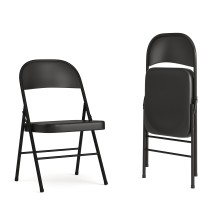 Flash Furniture 2-BD-F002-BK-GG Hercules Double Braced Black Metal Folding Chair, 2 Pack