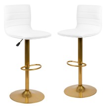 Flash Furniture 2-CH-92023-1-WH-G-GG Modern White Vinyl Adjustable Counter Height Swivel Bar Stool with Gold Pedestal Base, Set of 2