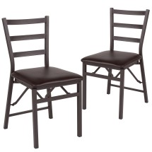 Flash Furniture 2-CY-180841-GG Hercules Brown Folding Ladder Back Metal Chair with Brown Vinyl Seat, 2 Pack