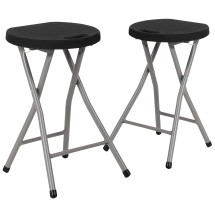 Flash Furniture 2-DAD-YCD-30-GG Micah Foldable Black Plastic Stool with Titanium Gray Frame, 2 Pack 