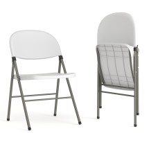 Flash Furniture 2-DAD-YCD-70-WH-GG Hercules White Plastic Lightweight Folding Chair with Gray Frame, Set of 2 
