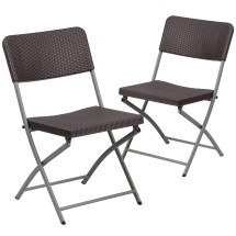Flash Furniture 2-DAD-YCZ-61-GG 2 Pack Hercules Brown Rattan Plastic Folding Chair with Gray Frame