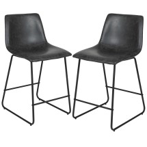 Flash Furniture 2-ET-ER18345-24-GY-GG Reagan 24&quot; Dark Gray LeatherSoft Counter Height Bar Stool, Set of 2