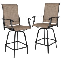 Flash Furniture 2-ET-SWVLPTO-30-GG All-Weather Brown Textilene Swivel Patio Stool with High Back & Armrests, Set of 2
