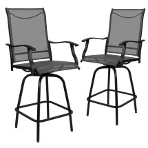 Flash Furniture 2-ET-SWVLPTO-30-GR-GG All-Weather Gray Textilene Swivel Patio Stool with High Back & Armrests, Set of 2 