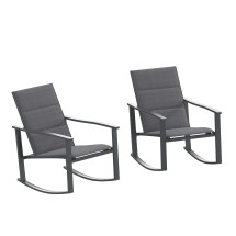 Flash Furniture 2-FV-FSC-2315N-BLK-GG Black Outdoor Rocking Chair with Flex Comfort Material and Black Steel Frame, Set of 2