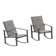 Flash Furniture 2-FV-FSC-2315N-GRY-GG Gray Outdoor Rocking Chair with Flex Comfort Material and Black Steel Frame, Set of 2 
