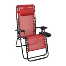 Flash Furniture 2-GM-103122SS-RD-GG Red Mesh Zero Gravity Adjustable Reclining Lounge Chair with Pillow and Cup Holder Tray, Set of 2