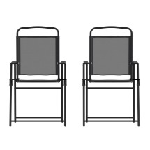 Flash Furniture 2-GM-SC098-BK-GG Mystic Black Folding Textilene Patio Sling Chair with Armrests, Set of 2 