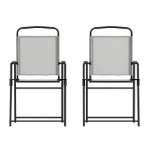 Flash Furniture 2-GM-SC098-GY-GG Mystic Gray Folding Textilene Patio Sling Chair with Armrests, Set of 2 