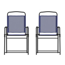 Flash Furniture 2-GM-SC098-NV-GG Navy Folding Textilene Patio Sling Chair with Armrests, Set of 2 