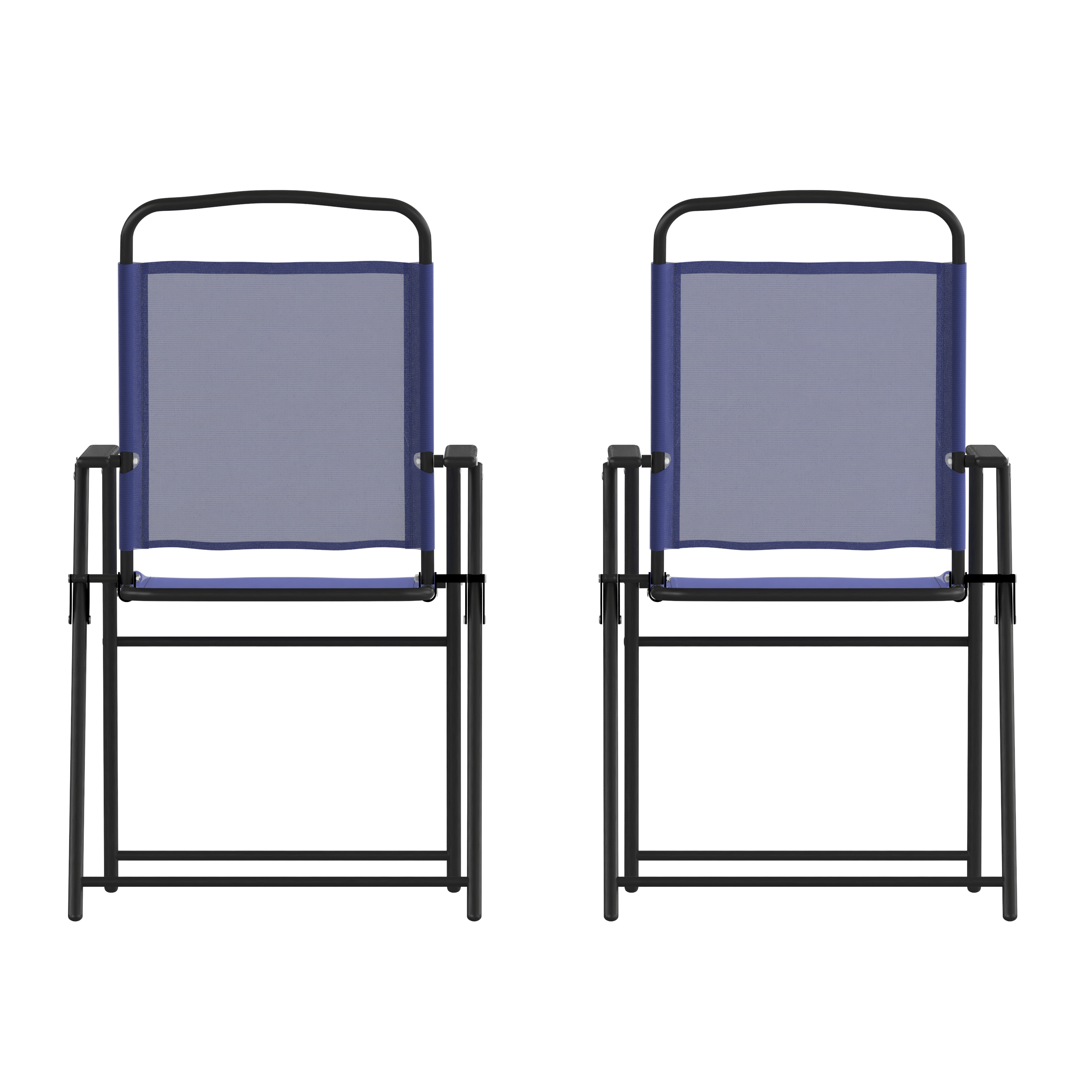 Flash Furniture 2-GM-SC098-NV-GG Navy Folding Textilene Patio Sling Chair with Armrests, Set of 2 