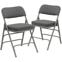 Flash Furniture 2-HA-MC320AF-GRY-GG Hercules Premium Curved Triple Braced & Double Hinged Gray Fabric Metal Folding Chair, 2 Pack 