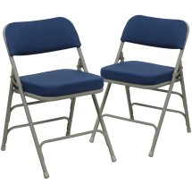 Flash Furniture 2-HA-MC320AF-NVY-GG Hercules Premium Curved Triple Braced & Double Hinged Navy Fabric Metal Folding Chair, 2 Pack 