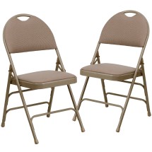 Flash Furniture 2-HA-MC705AF-3-BGE-GG Hercules Ultra-Premium Triple Braced Beige Fabric Metal Folding Chair with Handle, 2 Pack