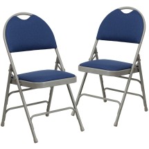 Flash Furniture 2-HA-MC705AF-3-NVY-GG Hercules Ultra-Premium Triple Braced Navy Fabric Metal Folding Chair with Handle, 2 Pack 