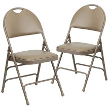 Flash Furniture 2-HA-MC705AV-3-BGE-GG Hercules Ultra-Premium Triple Braced Beige Vinyl Metal Folding Chair with Handle, 2 Pack 