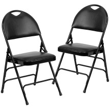 Flash Furniture 2-HA-MC705AV-3-BK-GG Hercules Ultra-Premium Triple Braced Black Vinyl Metal Folding Chair with Handle, 2 Pack