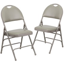 Flash Furniture 2-HA-MC705AV-3-GY-GG Hercules Ultra-Premium Triple Braced Gray Vinyl Metal Folding Chair with Handle, 2 Pack 