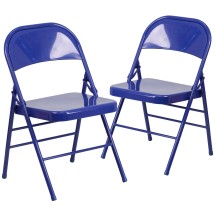 Flash Furniture 2-HF3-BLUE-GG Hercules Colorburst Cobalt Blue Triple Braced & Double Hinged Metal Folding Chair, 2 Pack 