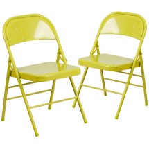 Flash Furniture 2-HF3-CITRON-GG Hercules Colorburst Twisted Citron Triple Braced & Double Hinged Metal Folding Chair, 2 Pack 