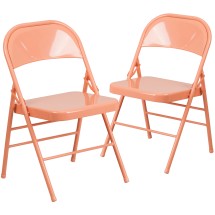 Flash Furniture 2-HF3-CORAL-GG Hercules Colorburst Sedona Coral Triple Braced & Double Hinged Metal Folding Chair, 2 Pack