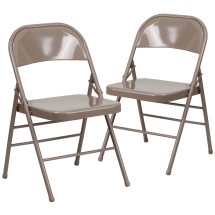 Flash Furniture 2-HF3-MC-309AS-BGE-GG Hercules Triple Braced & Double Hinged Beige Metal Folding Chair, 2 Pack