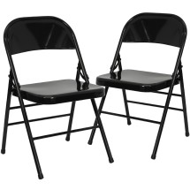 Flash Furniture 2-HF3-MC-309AS-BK-GG Hercules Triple Braced & Double Hinged Black Metal Folding Chair, 2 Pack
