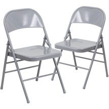 Flash Furniture 2-HF3-MC-309AS-GY-GG Hercules Triple Braced & Double Hinged Gray Metal Folding Chair, 2 Pack