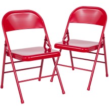 Flash Furniture 2-HF3-MC-309AS-RED-GG Hercules Triple Braced & Double Hinged Red Metal Folding Chair, 2 Pack