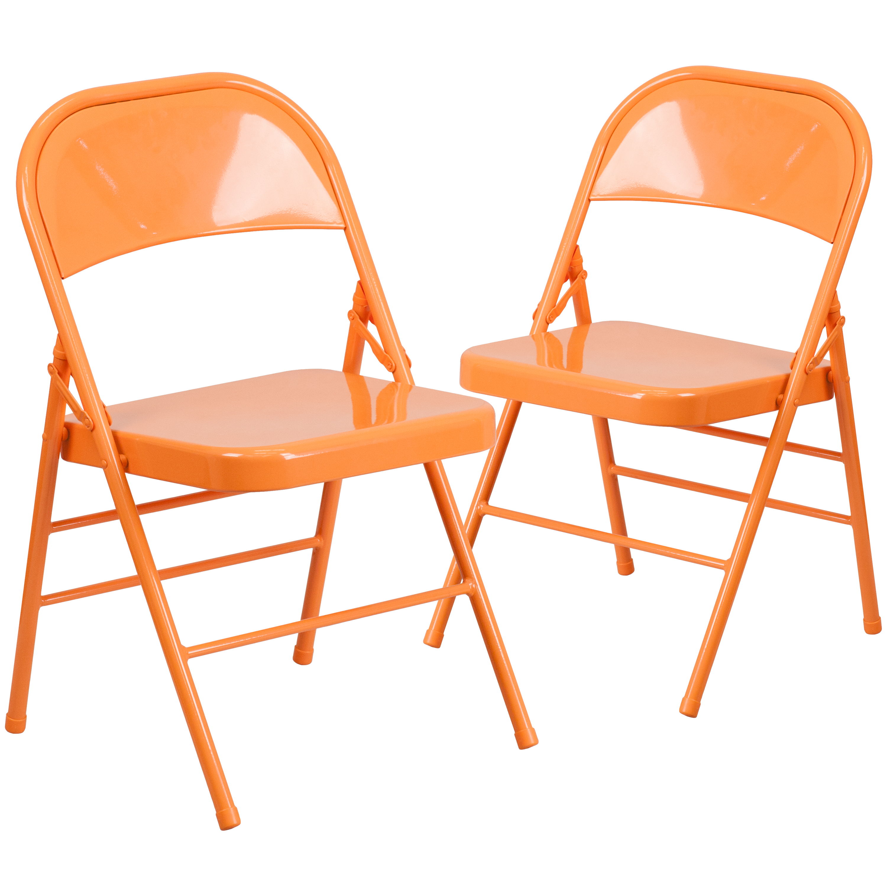 Flash Furniture 2-HF3-ORANGE-GG Hercules Colorburst Orange Marmalade Triple Braced & Double Hinged Metal Folding Chair, 2 Pack
