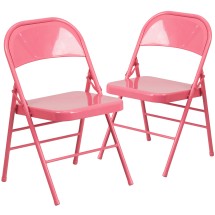 Flash Furniture 2-HF3-PINK-GG Hercules Colorburst Bubblegum Pink Triple Braced & Double Hinged Metal Folding Chair, 2 Pack
