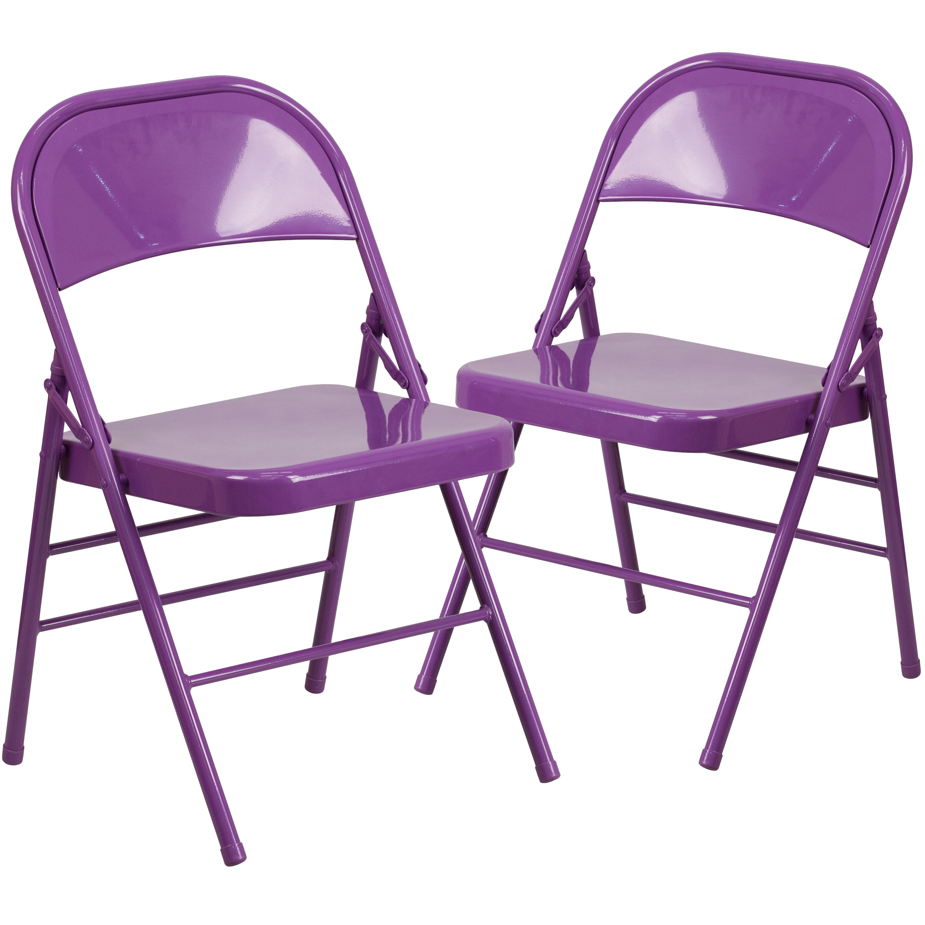 Flash Furniture 2-HF3-PUR-GG Hercules Colorburst Impulsive Purple Triple Braced & Double Hinged Metal Folding Chair, 2 Pack