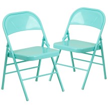 Flash Furniture 2-HF3-TEAL-GG Hercules Colorburst Tantalizing Teal Triple Braced & Double Hinged Metal Folding Chair, 2 Pack