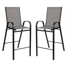 Flash Furniture 2-JJ-092H-GR-GG Series Gray Outdoor Bar Stool with Flex Comfort Material and Metal Frame, 2 Pack